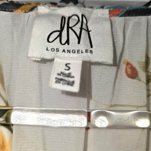 • DRA Los Angeles • Floral Striped Sheer Blouse Peasant Puff Sleeve Romantic - Picture 5 of 8